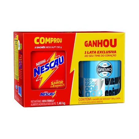 Kit 2 Achocolatados Pó Nescau Cada Grátis 1 Lata Exclusiva Internacional Ou Grêmio 730G