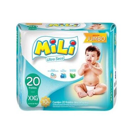 Fralda descartável mili ultra seca jumbo xxg c/20