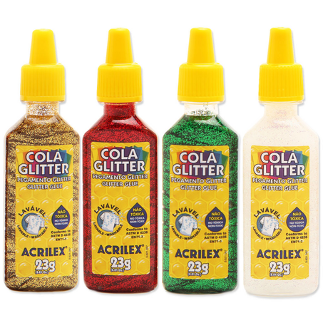 Escolar cola acrilex colorida glitter 23g un