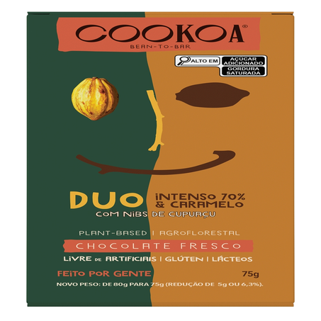 Barra de Chocolate Duo Cacau Caramelo com Nibs de Cupuaçu Cookoa 75g