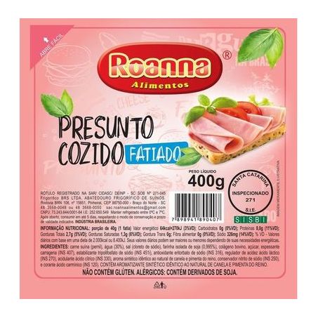 Presunto cozido fatiado roanna 400g