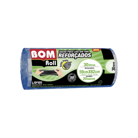 Saco para lixo Roll reforçado azul 30L com 20un