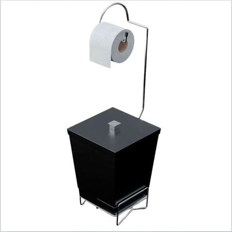 Lixeira com suporte para papel higiênico Stolf preta