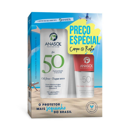 Kit Protetor Solar Anasol FPS 50 200Ml  Protetor Facial FPS 50 60G