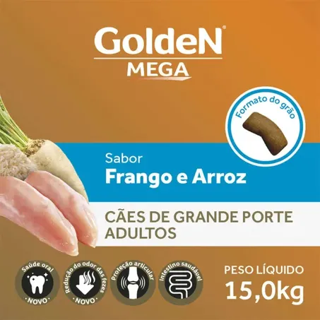 Ração Golden Mega para Cães Adultos Raças Grandes Frango e Arroz 15Kg 360-2