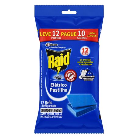 REPELENTE ELÉTRICO PASTILHA 12 NOITES RAID REFIL
