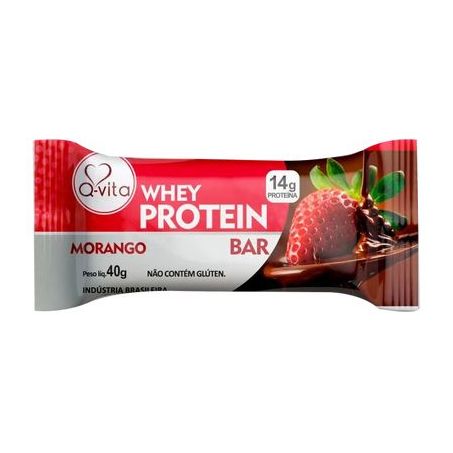 Barra de Proteína Q-Vita Whey Protein Morango Pacote 40gr