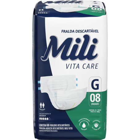 Fralda Adulto Mili Vita Tam. G - Com 8 Fraldas