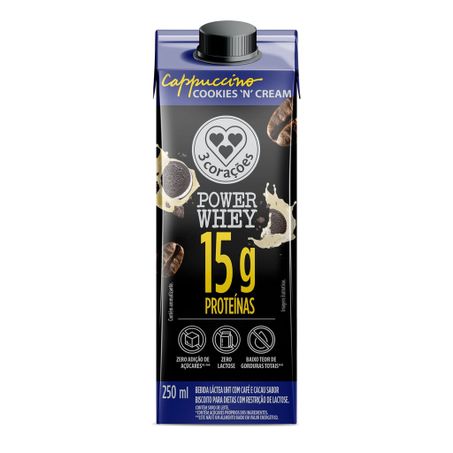 3 Corações Bebida Láctea Cappuccino Cookies N Cream 250Ml 15G de Proteína