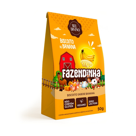 Biscoito Vegano Sabor Banana Seu Divino Fazendinha Sem Glúten 50g
