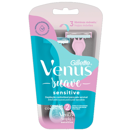 Aparelho barbear depilar venus suave 3 lamina sensetive 2un