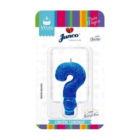 Vela Aniversario Junco Live Colors Interrogacao Azul Glitter