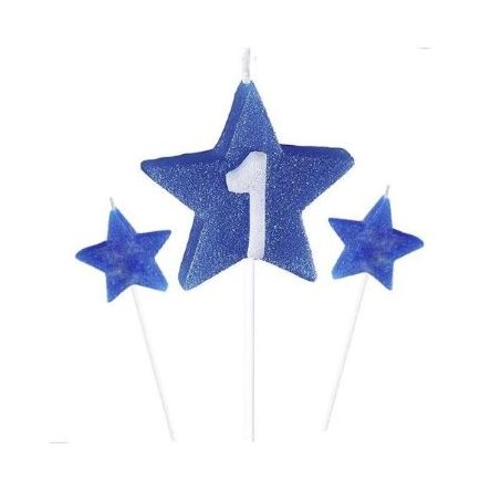 Vela decorativa estrela azul start com 1