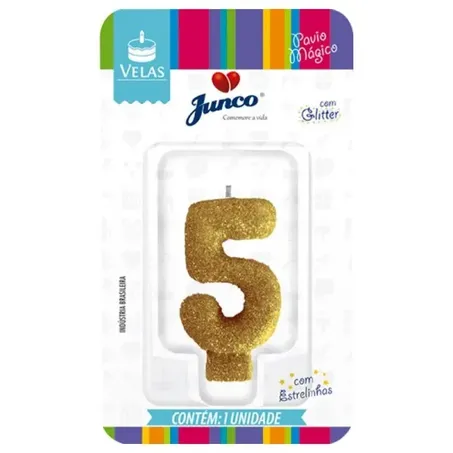 Vela Aniversario Junco Live Colors N5 Glitter Ouro