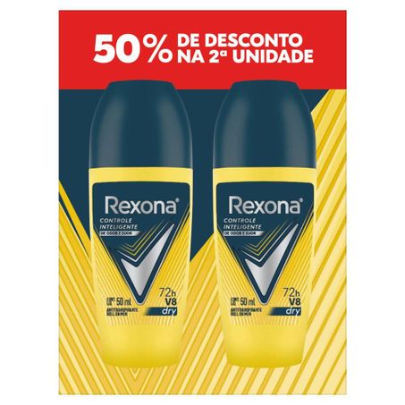 Pack Desodorante Antitranspirante Roll-On V8 Rexona 2 Unidades 50ml Cada Grátis 50 de Desconto na 2ª Unidade