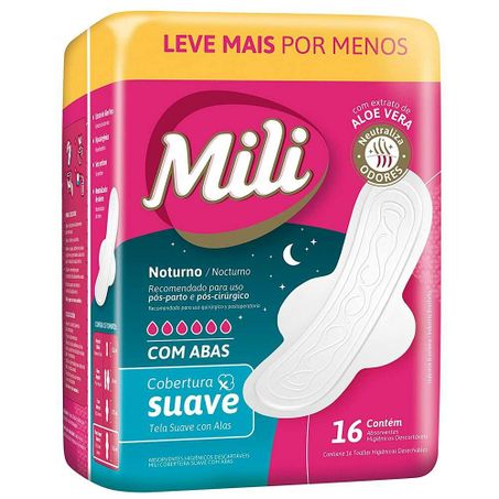 Absorvente mili noturno suave com abas c/16