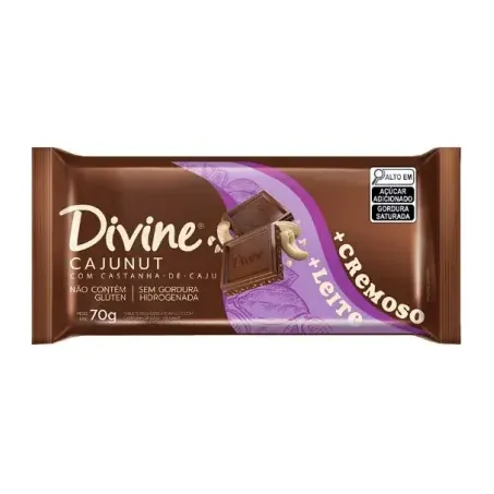 Choc. rech. barra divine mais cremoso ao leite c/ castanhas 70g