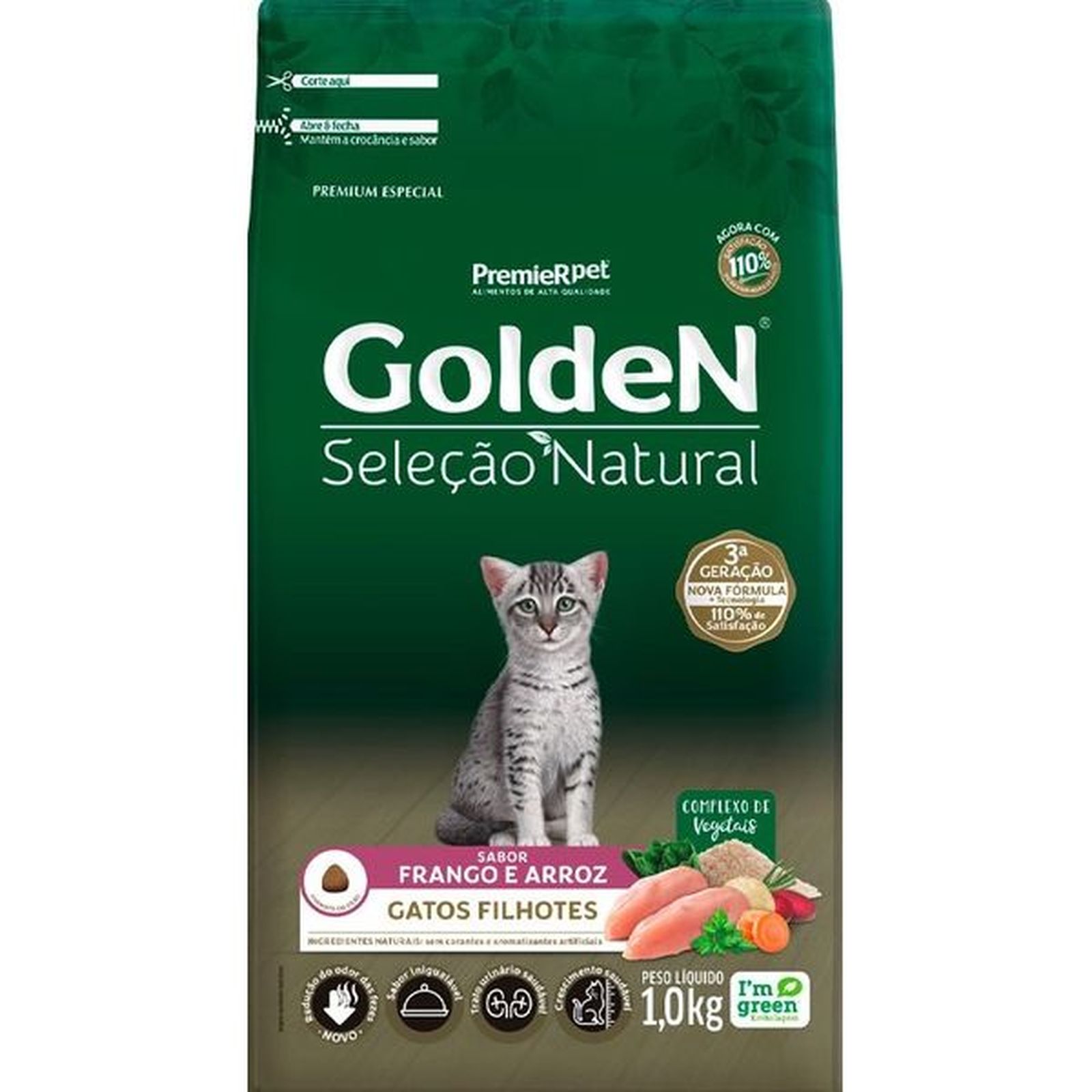 Ração Golden Seleção Natural para Gatos Filhotes Sabor Frango e Arroz 1kg
