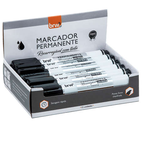 Esc caneta marcad permanente recarregavel c/tinta brw preto