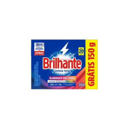 Detergente pó brilhante limpeza total cx 1.6 kg gts 150gr