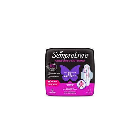 ABSORVENTE SEMPRE LIVRE NOTURNO SUAVE C/ABAS 8UN 2494