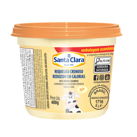 Requeijão Cremoso Light Santa Clara Pote 400g