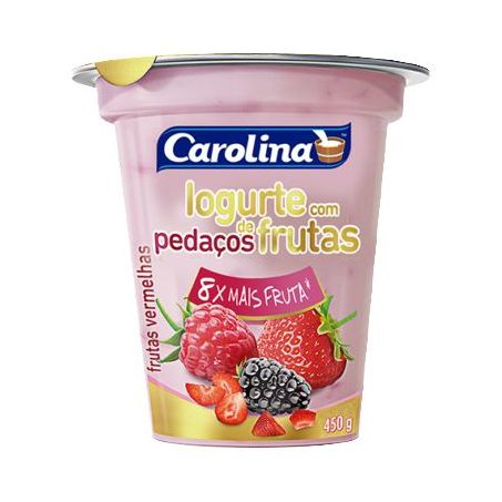 Iogurte Carolina 450g - Pedaços de Frutas - Frutas Vermelhas