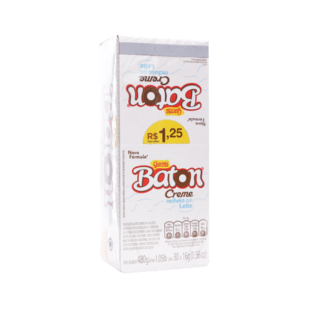 Choc baton garoto creme rech leite 30un 360-57