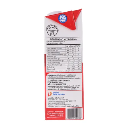 LEITE LONGA VIDA PIRACANJUBA INTEGRAL 1L 360-1