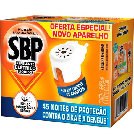 Kit Repelente Elétrico Líquido Sbp 1 Aparelho + Frasco de 32,9ml 45 Noites Caixa 1un - Refil