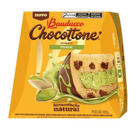 Chocottone Maxi Recheio Pistache Cobertura Chocolate e Riscas Pistache Bauducco 450g