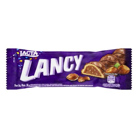 WAFER RECHEIO AVELÃ COBERTURA CHOCOLATE LACTA LANCY