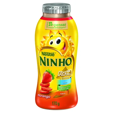 Iogurte Parcialmente Desnatado Nestlé Ninho Morango Frasco 170gr