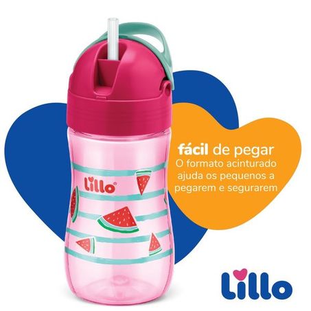Copo evololution silicone rosa com canudo lillo 300ml