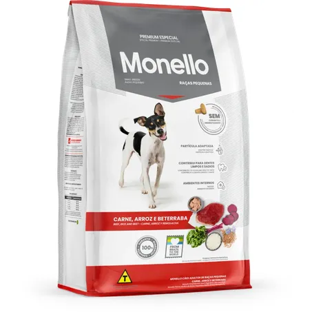 ALIMENTO PARA CÃO MONELLO ADULTO RAÇAS PEQUENAS CARNE, ARROZ E BETERRABA PACOTE 1KG