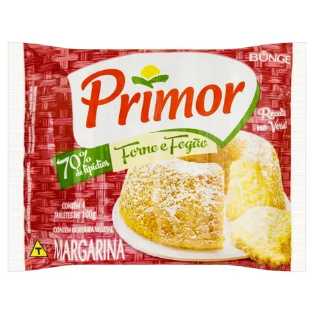 Margarina primor forno & fogão 4 tabletes com 100g