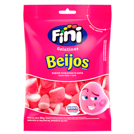 BALA FINI GELATINA BEIJOS DE MORANGO 90G