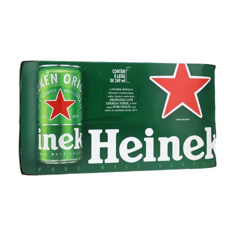 Cerveja Lager Heineken Puro Malte Lata 269ml - Pacote com 8un - 2.1lt 360-35