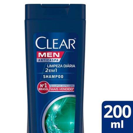 Shampoo clear anticaspa 2 em 1 limpeza diária 200ml
