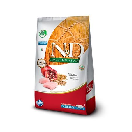 Ração Farmina N&D Ancestral Grain para Gatos Castrados Sabor Frango e Romã 1,5Kg