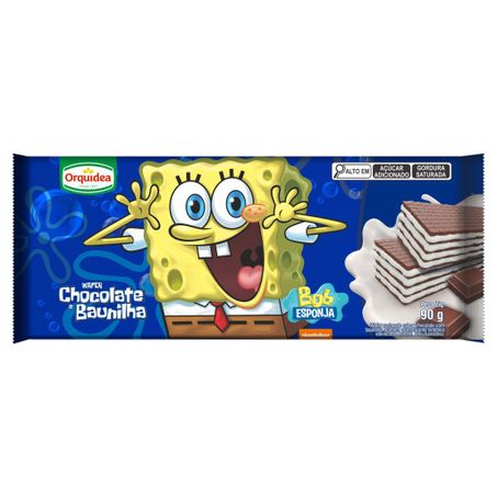 Wafer orquidea bob esponja chocolate e baunilha pacote 90g