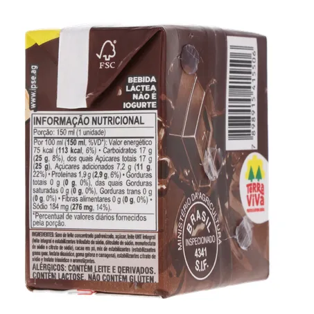 Bebida lactea terrinha uht sabor chocolate 150ml 360-12