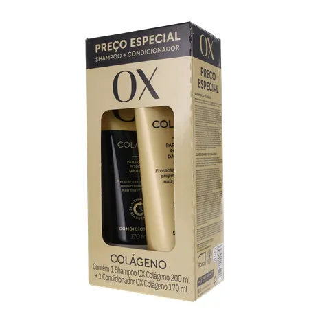 Kit Shampoo 200ml + Condicionador 170ml Ox Colágeno Caixa 370ml 360-3