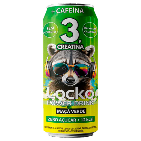Suplemento Energético com Creatina Locko Sabor Maçã Verde Zero Açúcar 473ml