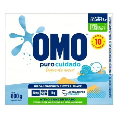 Lava Roupas em Pó Omo Puro Cuidado Caixa 800gr
