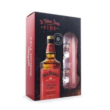 KIT WHISKY JACK DANIEL'S FIRE 1 L C/2 COPOS       
