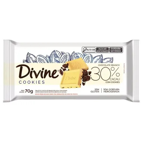 Chocolate em barra divine branco 30% cacau pacote 70g