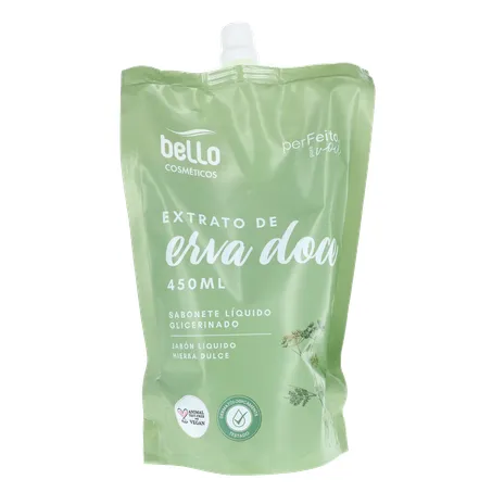 Sabonete líquido bello erva doce sachê com tampa 450ml 360-35