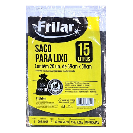 SACO LIXO FRILAR 15L C/20 UN