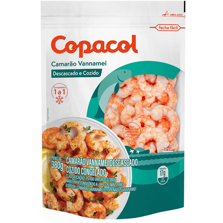 Camarão Vannamei Copacol 380g - Congelado - Cozido - Descascado - IQF